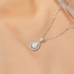 Silver Crystal Water Drop Necklace Gift Minimalist